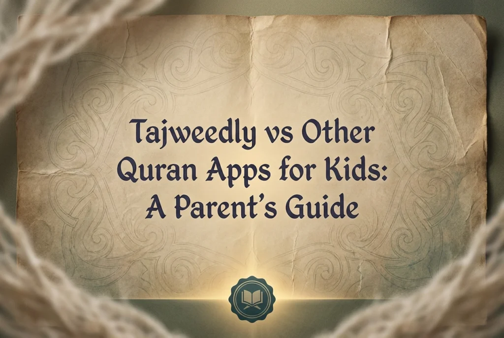 Professional header image for comparison analysis: Tajweedly vs Other Quran Apps for Kids: A Parent's Guide